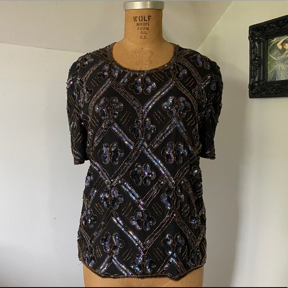 Vintage 1980s Kuku Sudi Beaded Evening Blouse